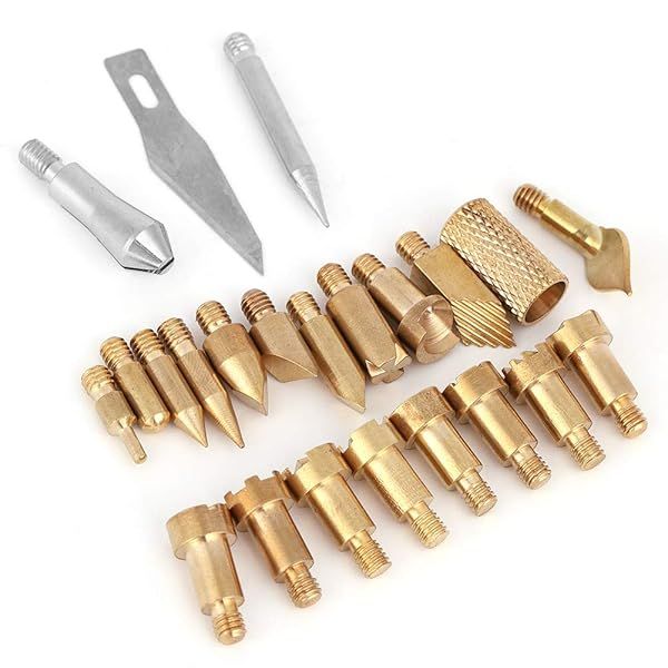 23-Piece Wood Burning Tips Set: Brass Pyrography Tools for Soldering, Carving & Embossing - Essential Woodburning Accessories