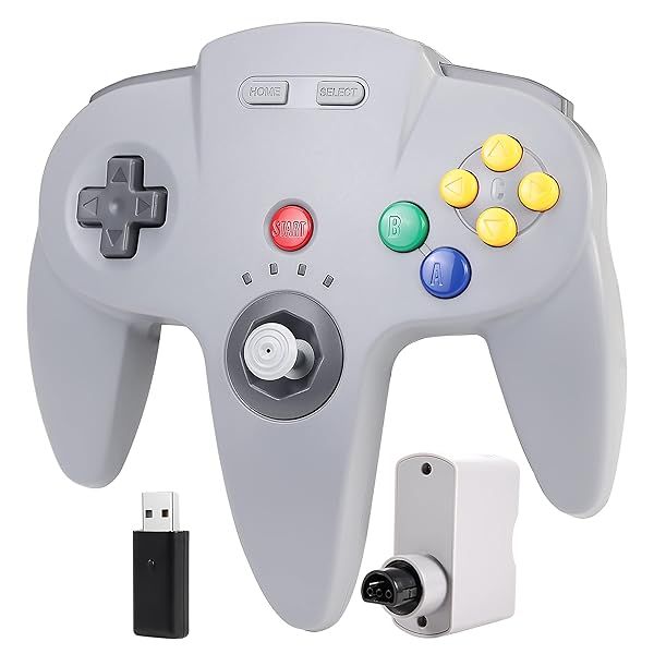 Wireless N64 Switch Online Controller, 2.4 GHz USB and N64 Receiver, Compatible with Windows PC MacOS Raspberry Pi, N64 Switch 2 Online NSO -