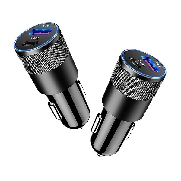2Pack USB C Car Fast Charger, PD 38W 3.1A 2 Port Auto Quick Charger Adapter, Aluminum Metal Body Vehicle Fast Charging, Car Interior Accessories Fits