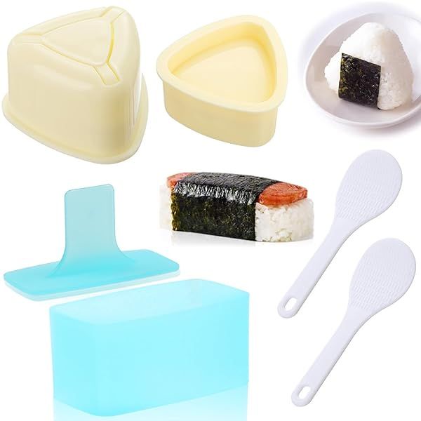 3 Pack Onigiri Sushi Maker Mold Non Stick Musubi Maker Press Triangle Rice Ball Mold with 2 Small Rice Paddles for Easy Sushi Making