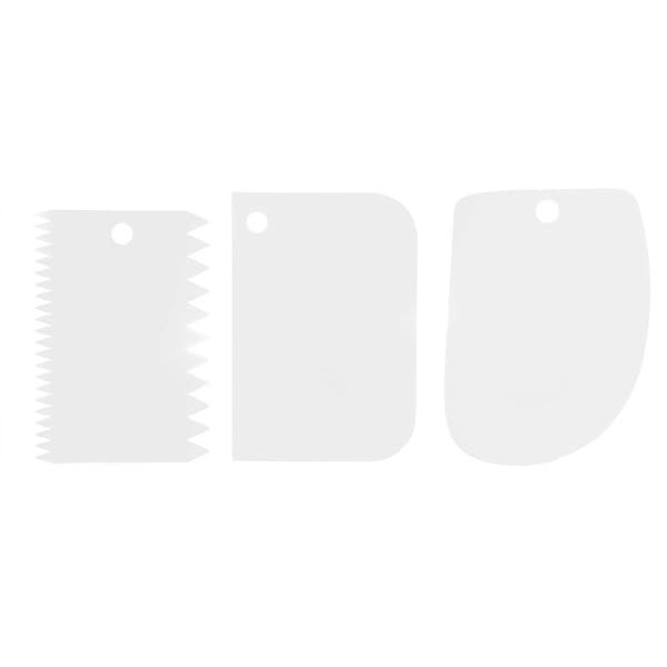 3-Piece Flexible Plastic Dough Scraper Set for Baking: Curved & Flat Tools for Bread, Cake, Fondant & Icing (White)