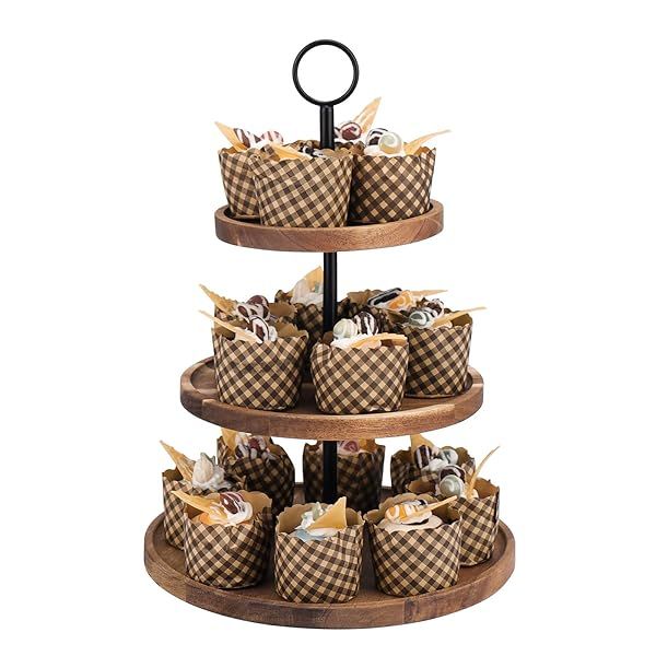 3 Tier Cupcake Stand Wood Serving Tray Tower for Desserts Cookies Candy Buffet Home Tea Party Wedding Farmhouse Kitchen Decor