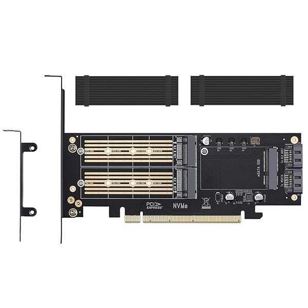 3-in-1 M.2 & mSATA SSD Adapter Card: NVMe to PCIe, SATA III, mSATA with Heatsinks