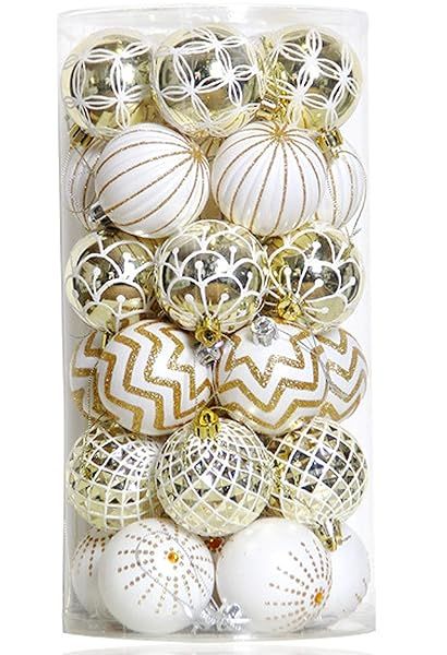 30PCS Gold & White Shatterproof Christmas Ball Ornaments - 60MM Festive Tree Decorations for Weddings & Holidays