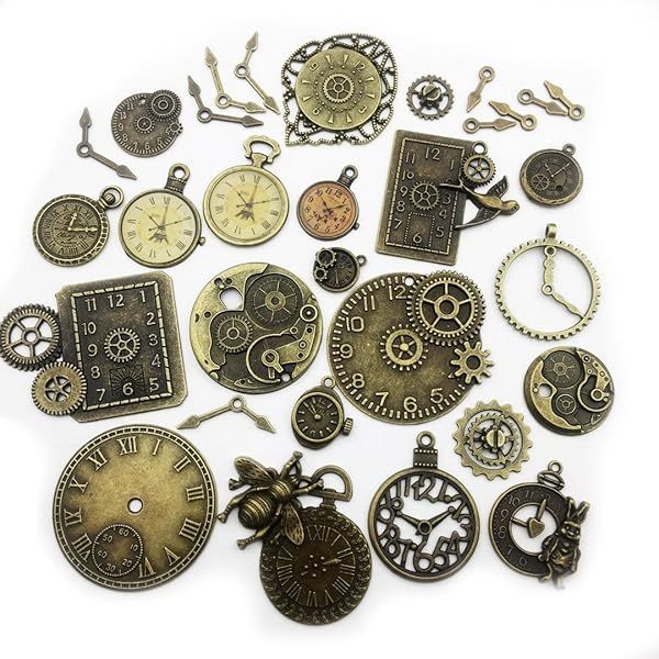 30pcs Antique Bronze Steampunk Clock Face Gear Charms for DIY Jewelry Making - Wholesale Pendant Collection