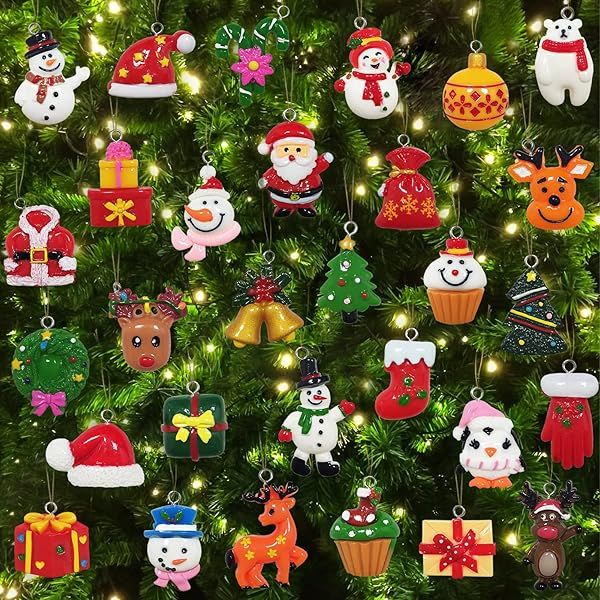 30 Mini Christmas Ornaments for Tree Decor | Resin Miniatures for Crafting Holiday Decorations
