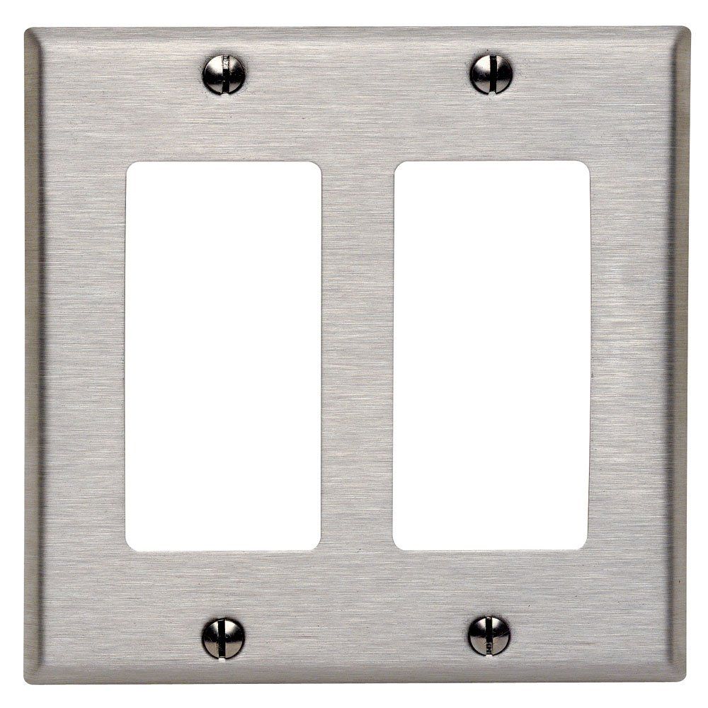 Leviton 84409-40 Stainless Steel 2-Gang Decora/GFCI Wallplate - Durable Device Mount