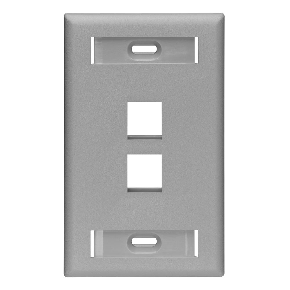 Leviton 42080-2GS QuickPort Wallplate: Single Gang, 2-Port, Grey with ID Window - Perfect for Home Networking
