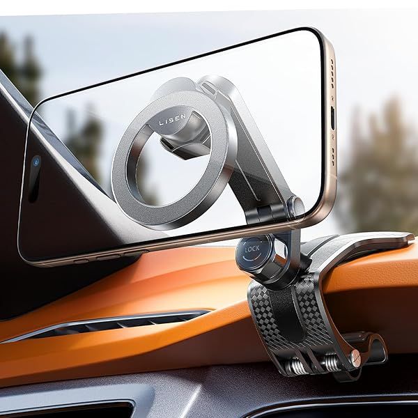 360 Degree Rotation Car Phone Holder for Dashboard Clip Magnetic Mount Compatible with iPhone 16 15 14 13 12 for Driving Navigation