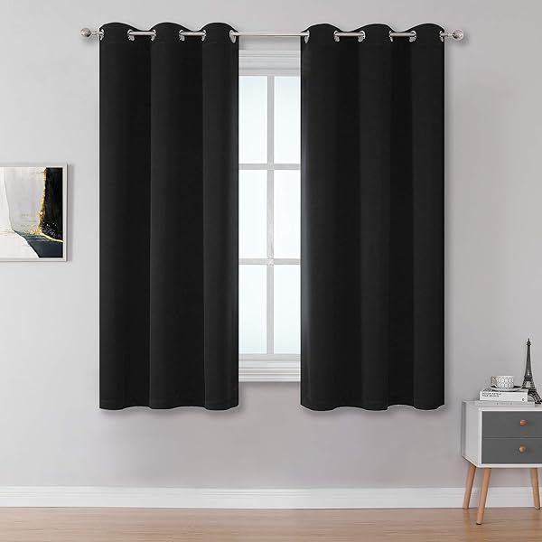 38 Inch Blackout Curtains 2 Panels Thermal Insulating Grommet Drapes for Bathroom Room Darkening Bedroom Curtains Black 45 Inch Width