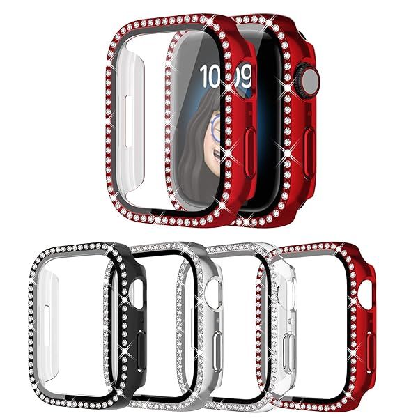 4 Pack Bling Case for Apple Watch SE 2 SE 6 5 4 40mmm, Glitter Rhinestone Diamonds Protective Case with Tempered Glass Screen Protector Replacement