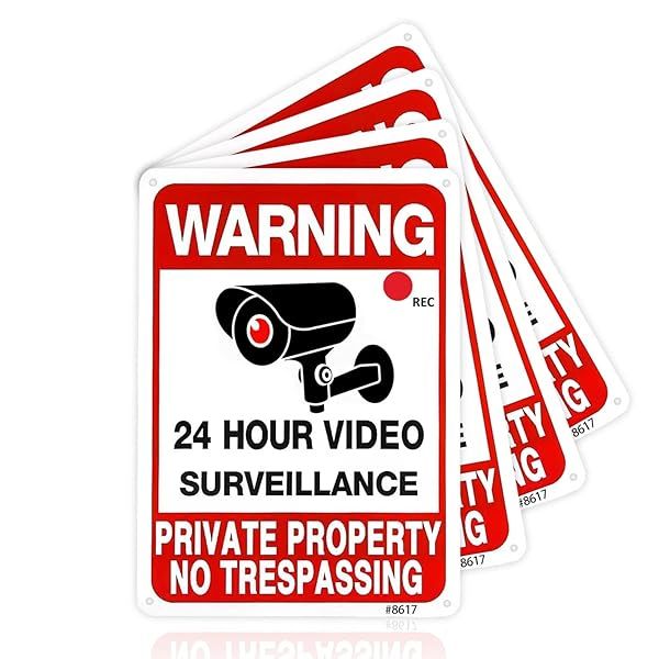 No Trespassing Signs Private Property 24 Hour Video Surveillance Signs Aluminum 7*10 inchs Warning Sign for Property Security Camera Sign for Yard