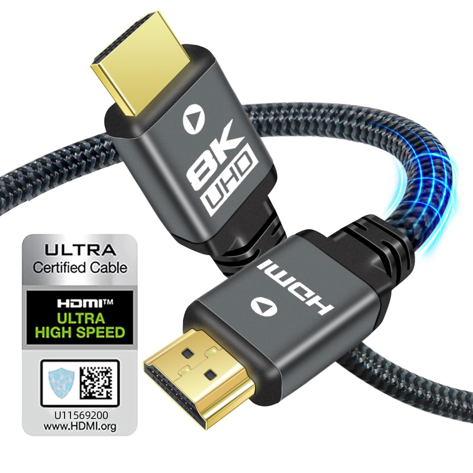 Yauhody 8K 10K HDMI Cable 6.6FT - Ultra High Speed 48Gbps, 4K@120Hz, HDR10, PS5 & TV Compatible