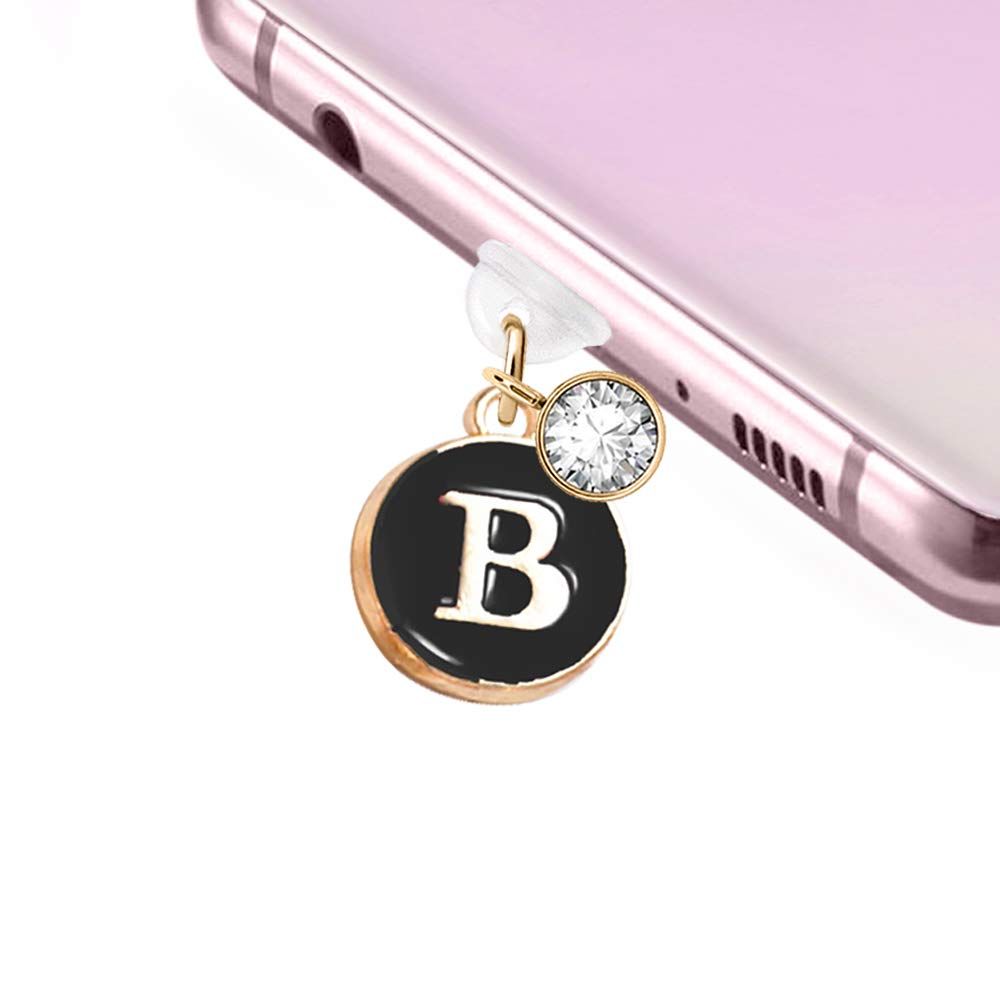 ELISE & FONDA TP28 Type-C Anti Dust Plug & Phone Charm for Samsung, Huawei, OnePlus, Xiaomi, Oppo - Black