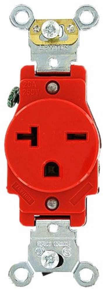 Leviton 5461-R 20 Amp Industrial Receptacle - Heavy Duty, Self-Grounding, 250 Volt, Red