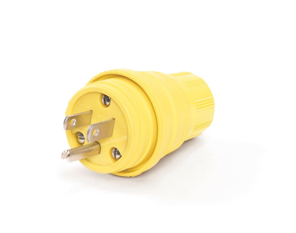 Leviton 14W47 Industrial Grade 15 Amp Plug - 125V Wetguard Grounding Connector in Yellow