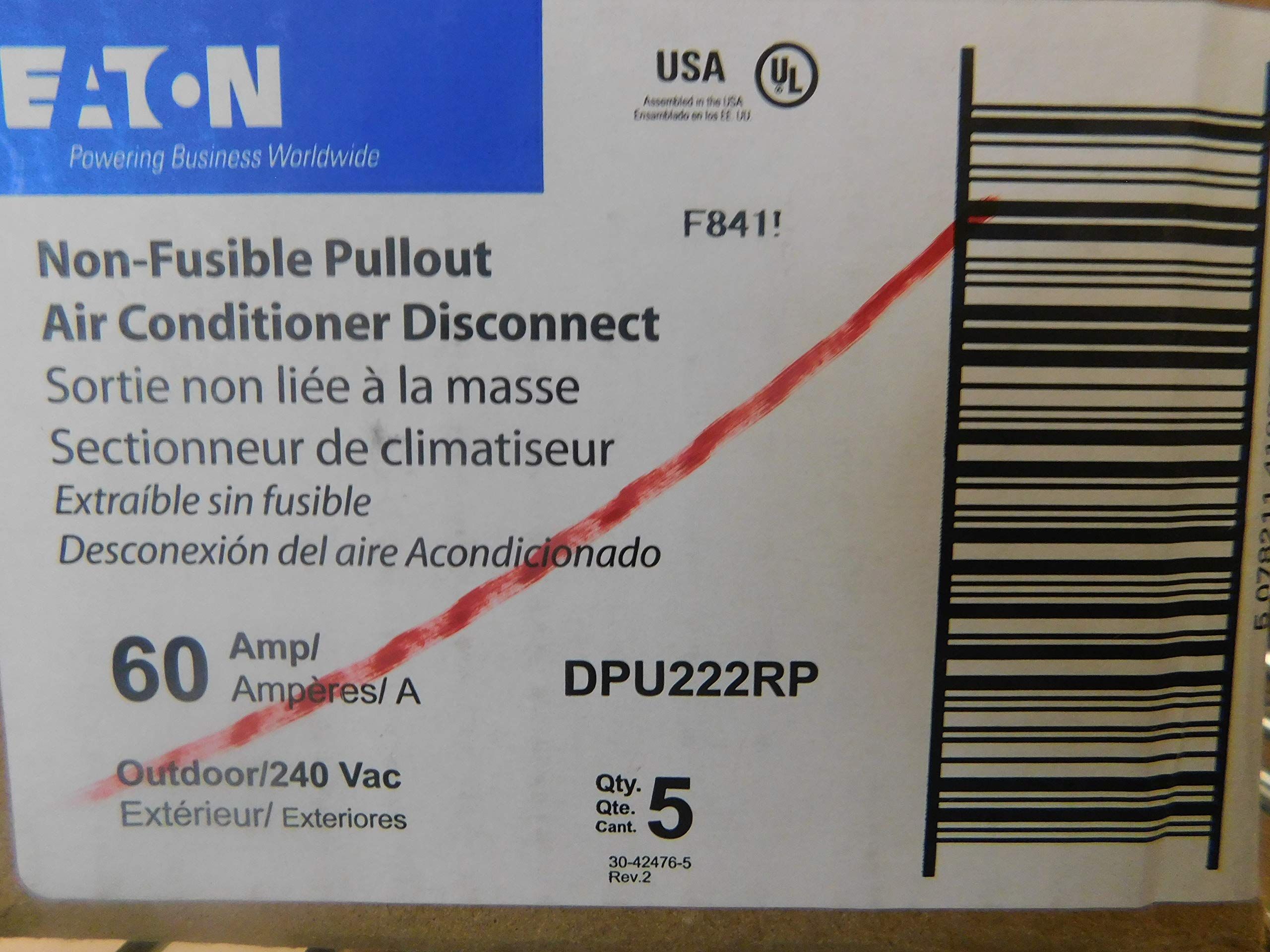 Cutler-Hammer DPU222RP Non-Fusible A/C Disconnect Switch - Reliable Gray Electrical Solution
