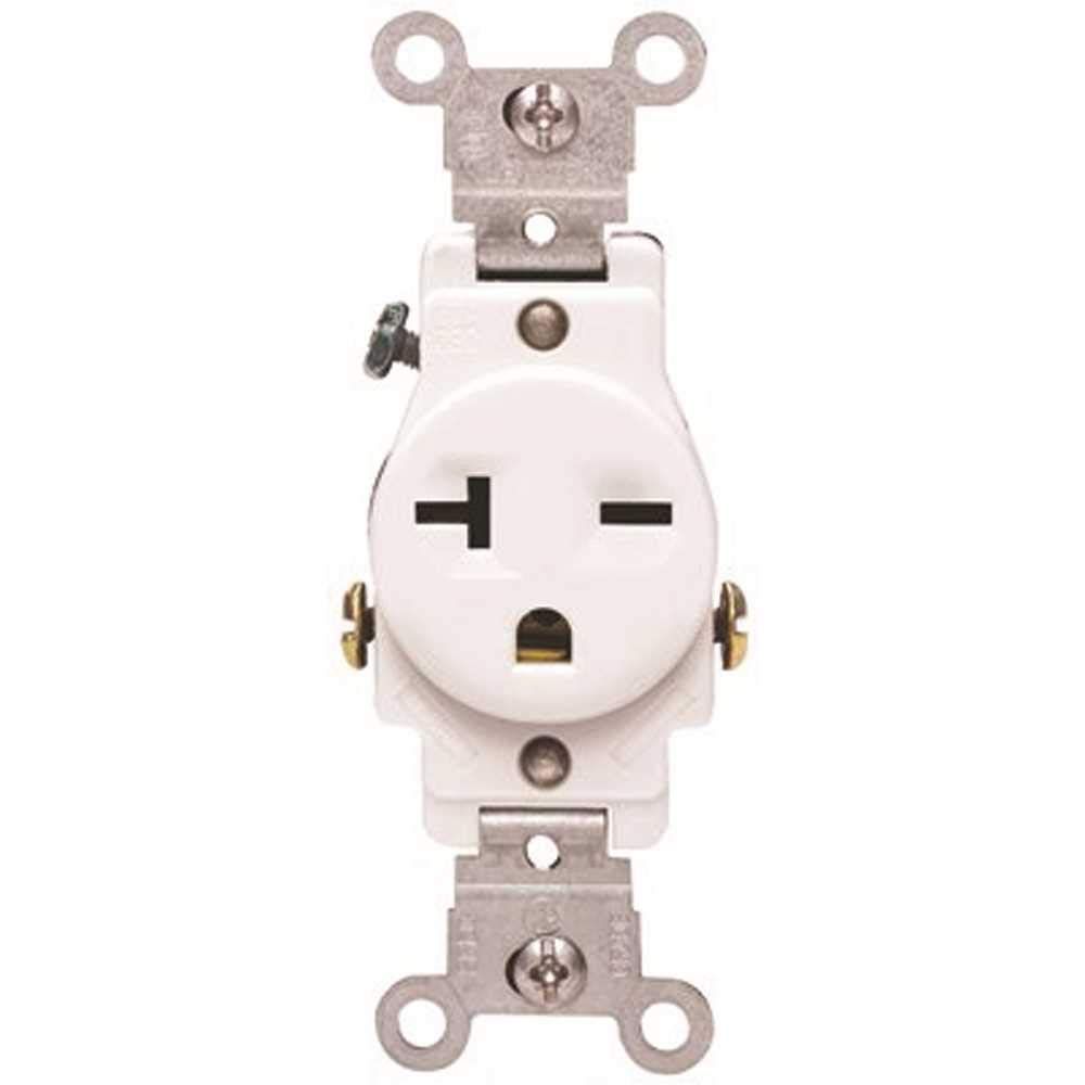 Leviton 5821-W 20A 250V Narrow Body Receptacle - Commercial Grade Grounding Outlet in White