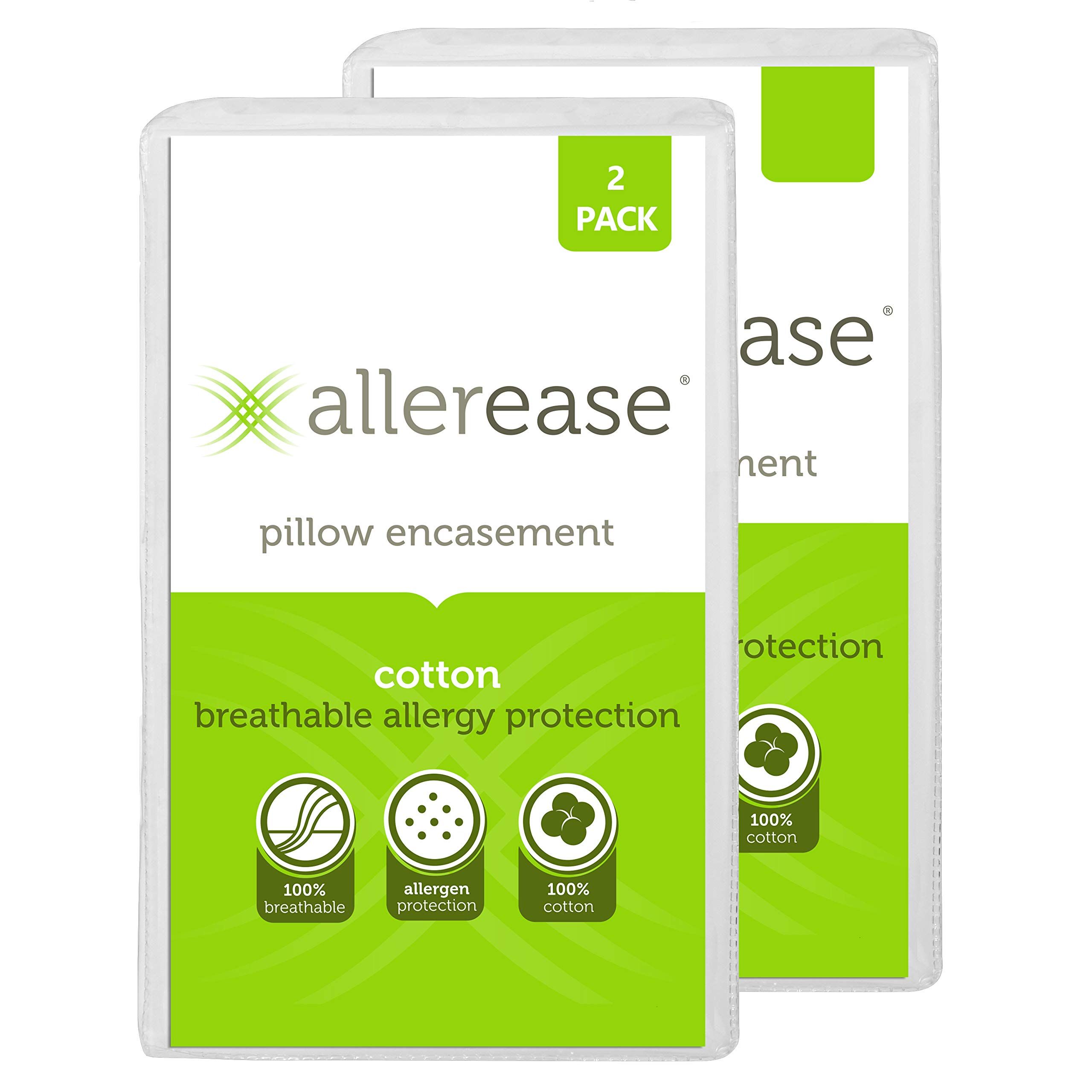 AllerEase 100% Breathable Cotton Pillow Protector - Queen Size, 2 Pack, White for Comfortable Sleep