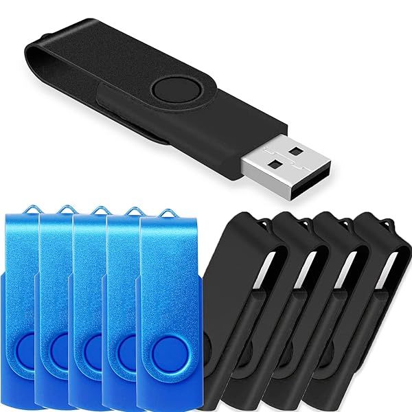 4GB USB Flash Drive 10 Pack JBOS Swivel Memory Stick Thumb Drives USB2.0 for Data Storage Black Blue