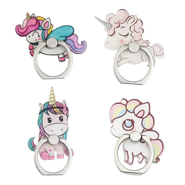 Cute Unicorn Phone Ring Holder Stand 4Pcs 360 Rotation Finger Grip Kickstand Mount for Cellphones