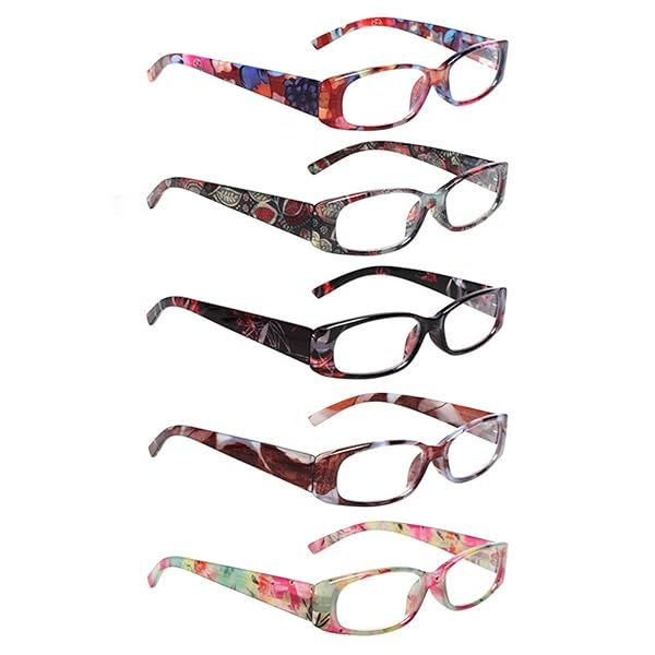 5 Pack Spring Hinge Reading Glasses Rectangular Fashion Quality Readers for Men and Women 2.50 Strength