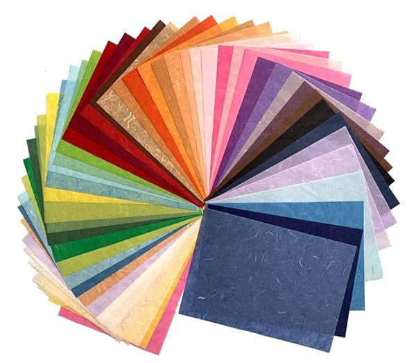 50 Sheets Mixed Colors A4 Thin Natural Fiber Mulberry Paper for Art Tissue Washi Craft and DIY Projects