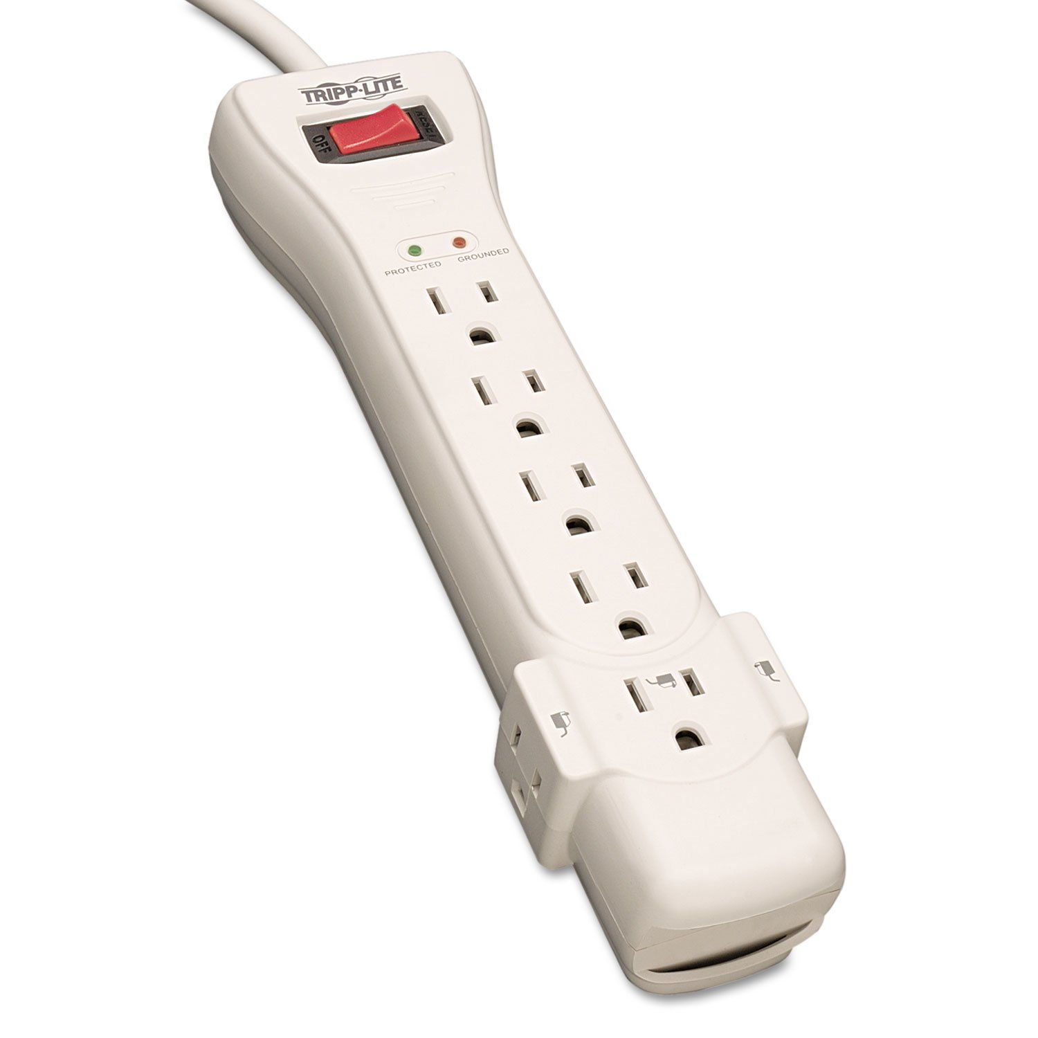 Tripp Lite 7 Outlet Surge Protector with 7ft Cord & Right Angle Plug - 2160 Joules & $75K Insurance (SUPER7) - Ivory