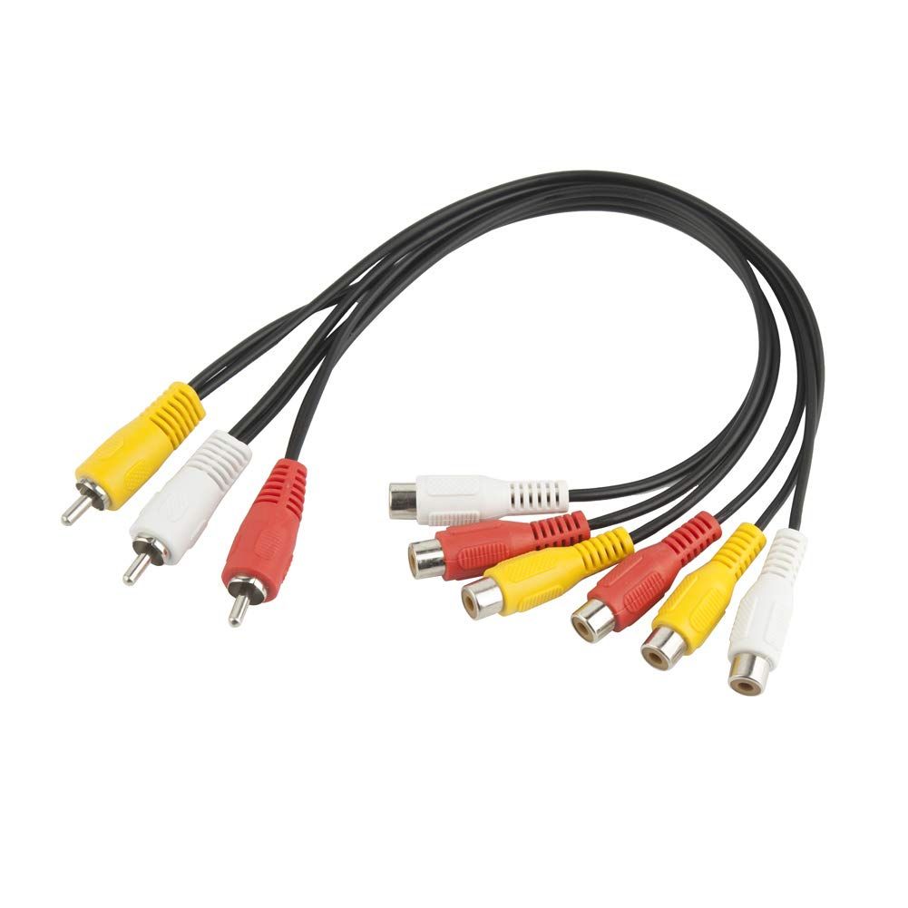 TENINYU 3 RCA Cable Splitter: 3 Male to 6 Female AV Adapter - 12 Inch Audio Video Cable