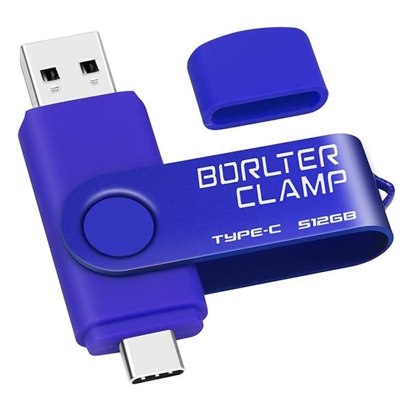 512GB USB Type-C Flash Drive BorlterClamp Dual Port Memory Stick for Android Smartphones Tablets and Computers Blue