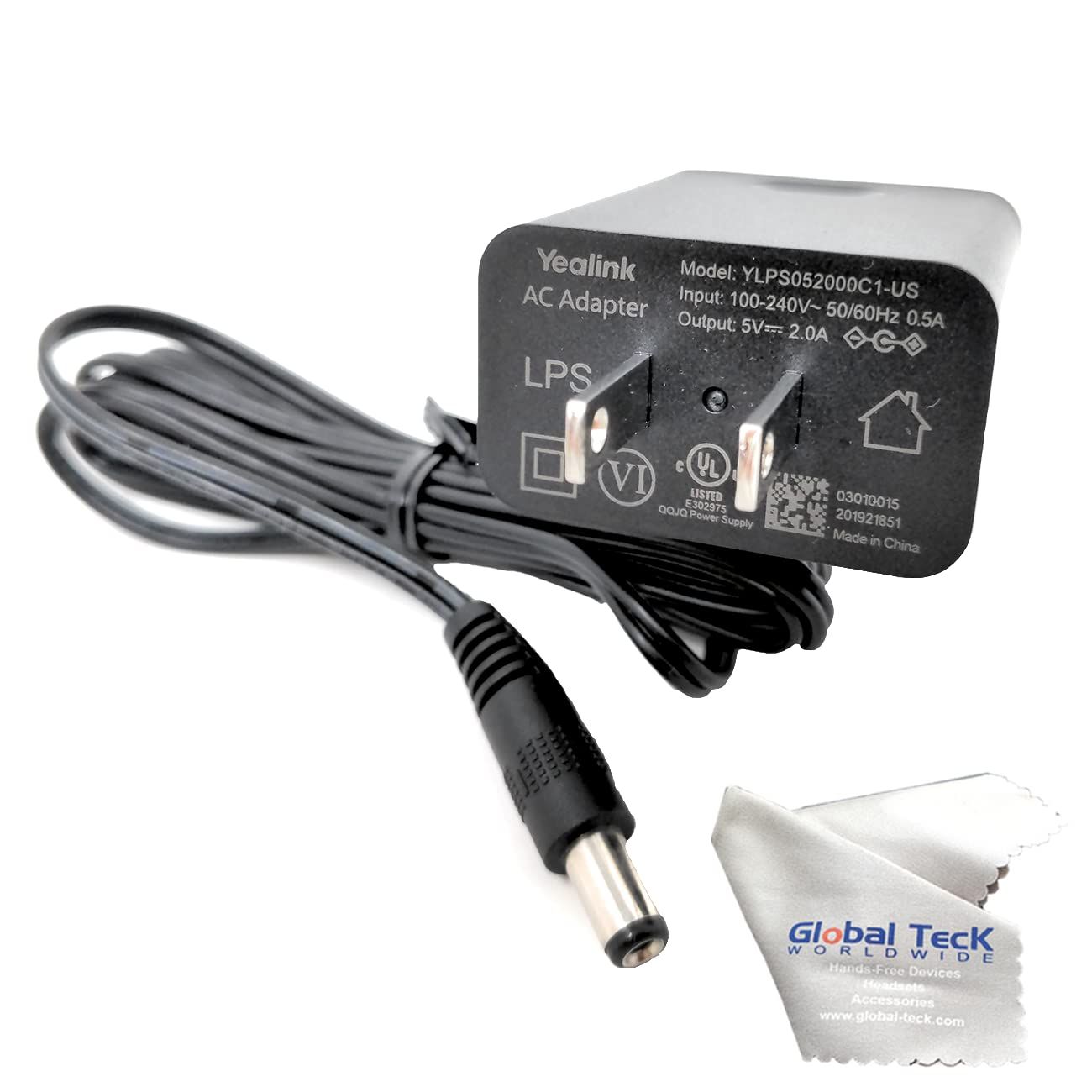 GTW Yealink PS5V2000US Power Supply Adapter 5V 2A for SIP Phones + Free Microfiber Cloth