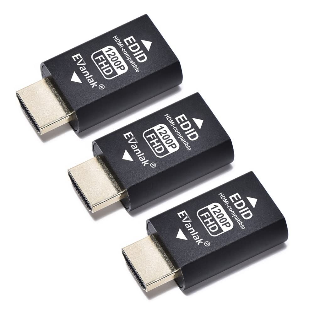 EVanlak HDMI EDID Emulator Dongle 3rd Gen - 1920x1200@59Hz for Mac, Switches, Extenders & More - 3 Pack