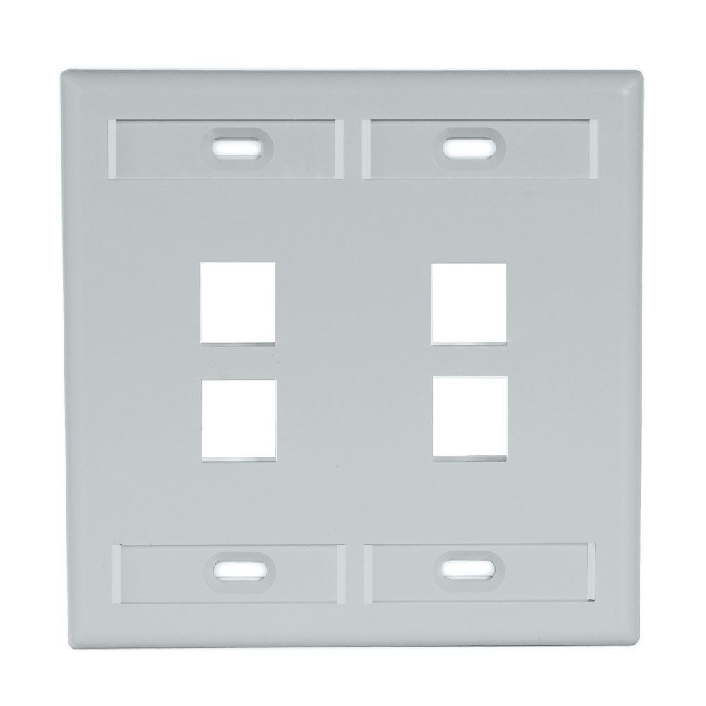 Leviton 42080-4GP 4-Port Dual Gang Wallplate with ID Windows - Grey QuickPort Solution