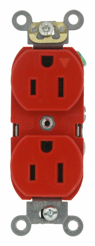 Leviton 5262-IGR 15A Industrial Grade Duplex Receptacle with Isolated Ground - Heavy Duty Red