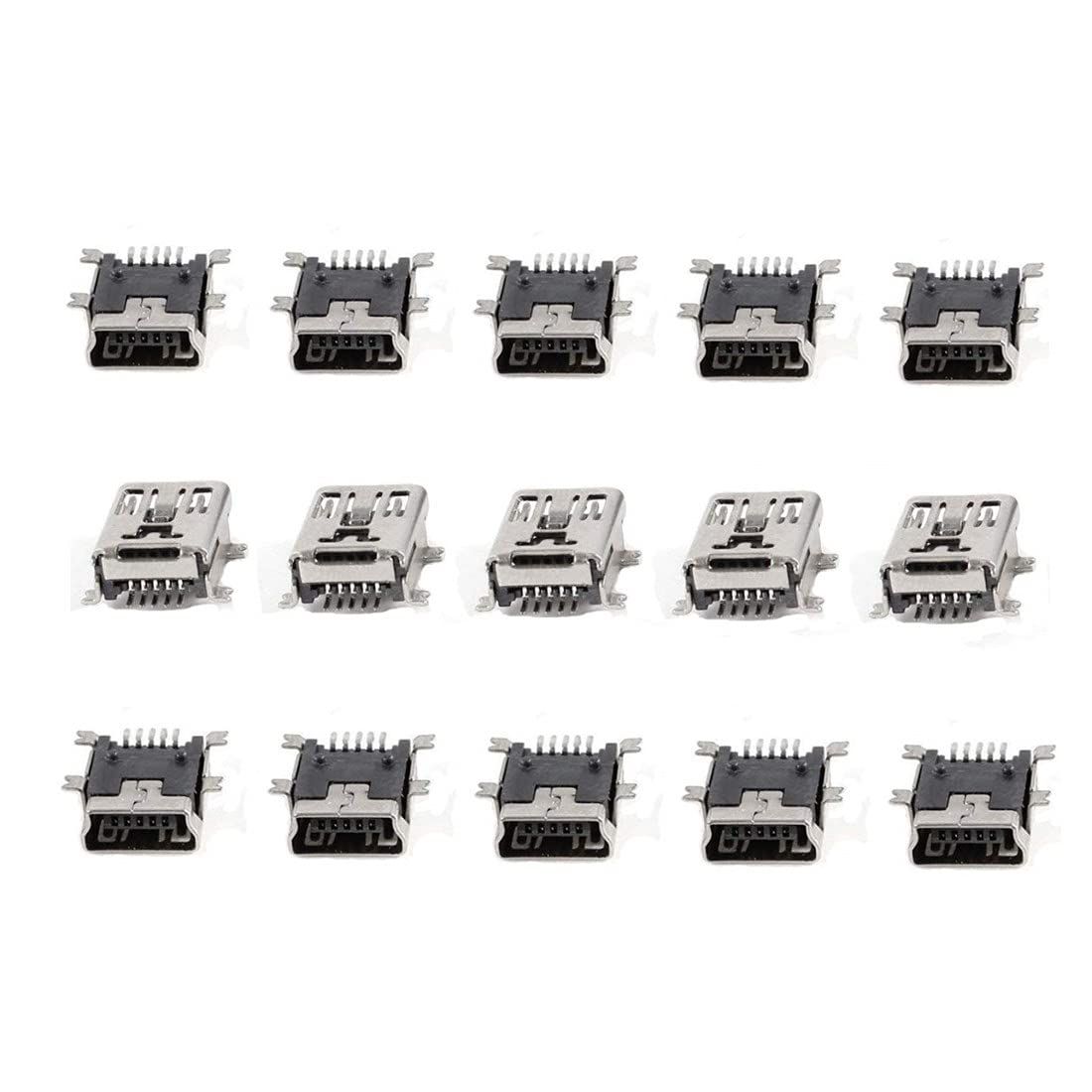 GDQLCNXB 15 Pcs Mini USB Type B Female Port 5-Pin 180 Degree SMD SMT PCB Jack Socket