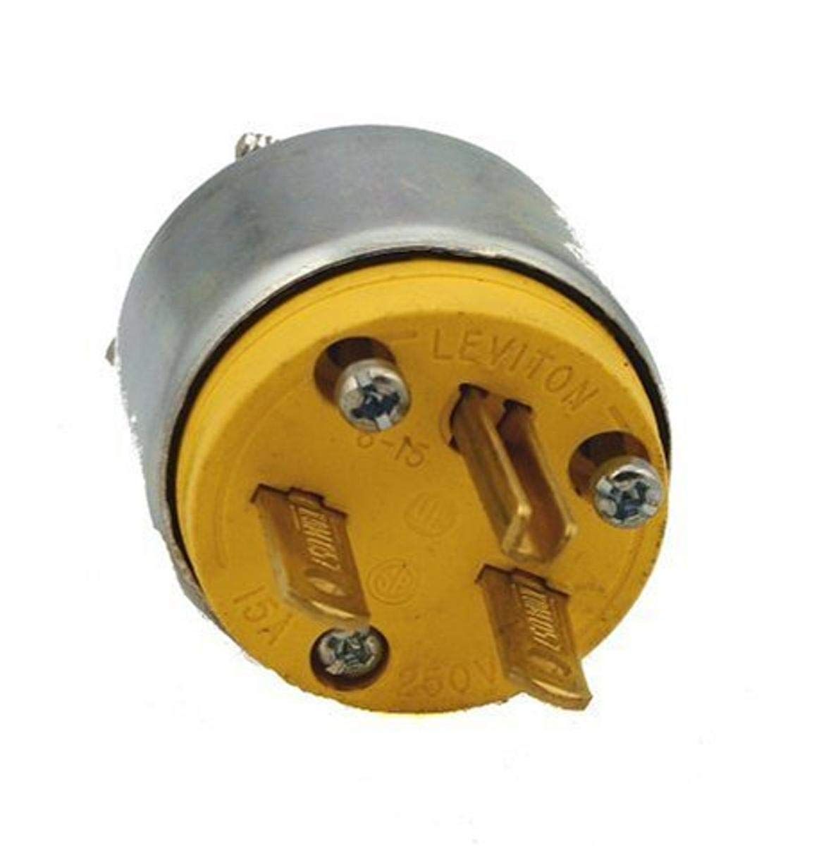 Leviton 615PA 15 Amp Grounding Plug: Durable Steel, 250 Volt Armored Connector