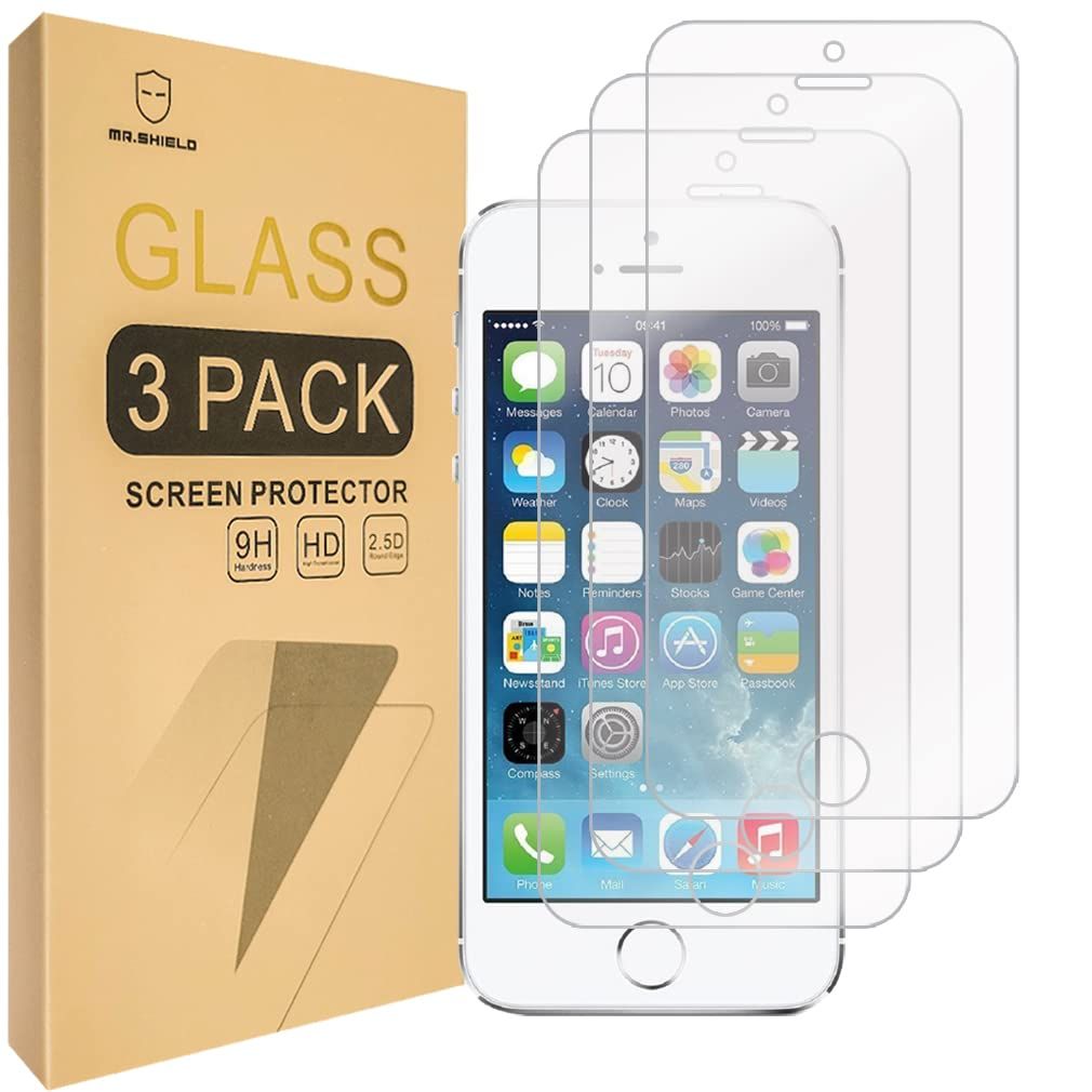 Mr. Shield 3-Pack Tempered Glass Screen Protectors for iPhone SE (2016), 5, 5S, 5C - Lifetime Replacement Guarantee