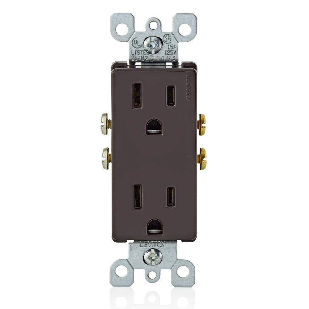 Leviton 5325 15 Amp Decora Duplex Receptacle - Brown, 125 Volt, Residential Grade, Grounding
