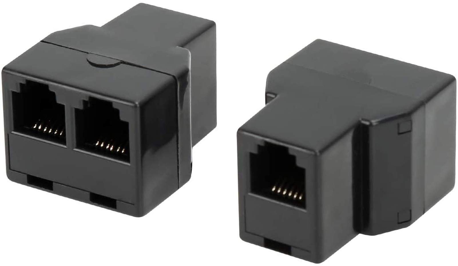 Uvital RJ12 6P6C Telephone Splitters: 1 Female to 2 Female Landline Connectors (Black, 2 Pack)