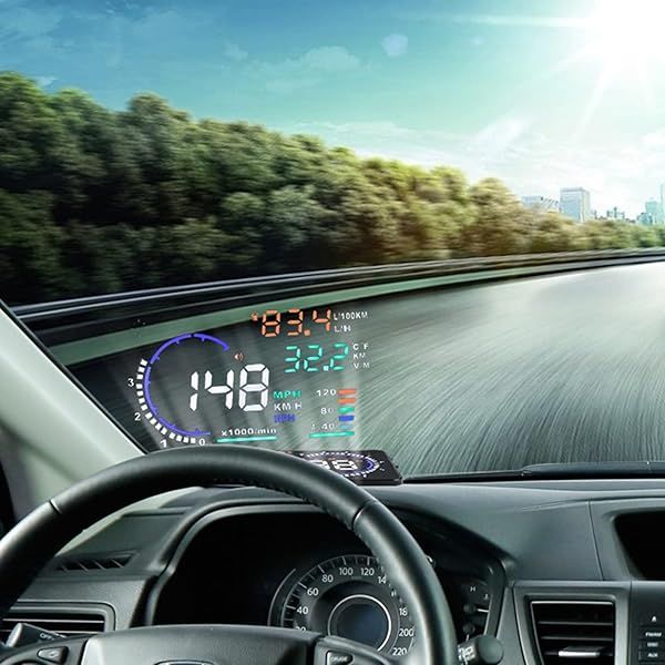 5.5'' HUD Head-Up Display: Speed Projector with Overspeed Alarm & OBDII Interface for Cars