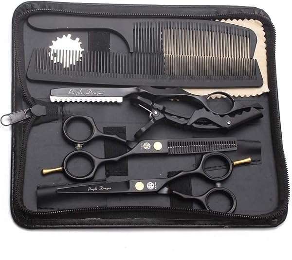 "5.5" Purple Hair Cutting Scissors Set with Razor & Leather Case - Professional Barber Shears for Home Use"