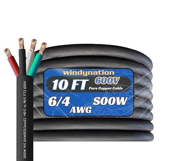 6 Gauge 4 Conductor 6 4 AWG Black SOOW Portable Power Cable Wire (10 Feet)