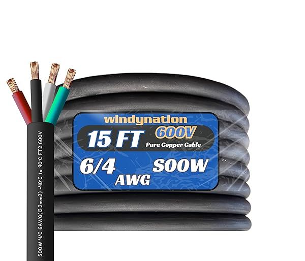 6 Gauge 4 Conductor 6 4 AWG Black SOOW Portable Power Cable Wire (15 Feet)