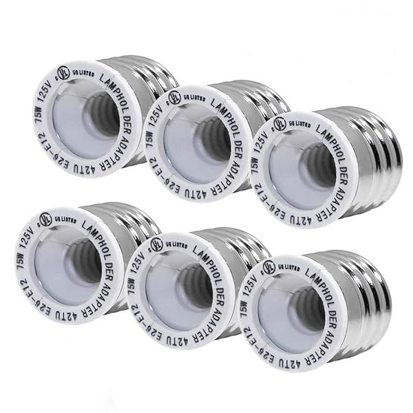 6 Pack SpiritLED E26 E27 to E12 Socket Adapter UL Listed Medium to Candelabra Light Bulb Converter Reducer White Color