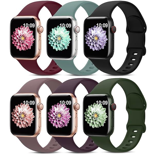 6 Pack Sport Bands Compatible with Apple Watch Band 38mm 40mm 41mm 42mm 44mm 45mm 49mm 46mm,Silicone Waterproof Strap for iWatch Apple Watch Series