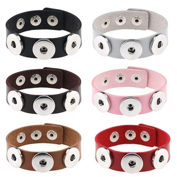 6 Pcs Leather Bracelets for Women DIY Jewelry Snap Button Bangles Gifts Fits 18mm Charms