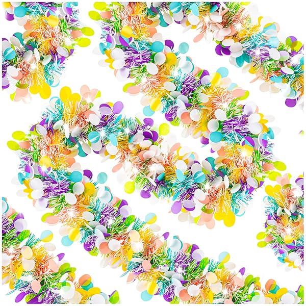 6 PCS Easter Tinsel Garland 39.4 ft Colorful Fringe Hanging Decorations for Easter Party Wedding Home Indoor Outdoor Decor