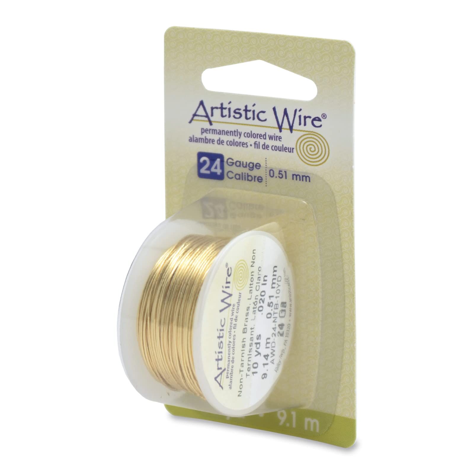 Artistic Wire 24 Gauge Tarnish Resistant Brass Jewelry Wire - Gold Color, 10 Yards for Crafting