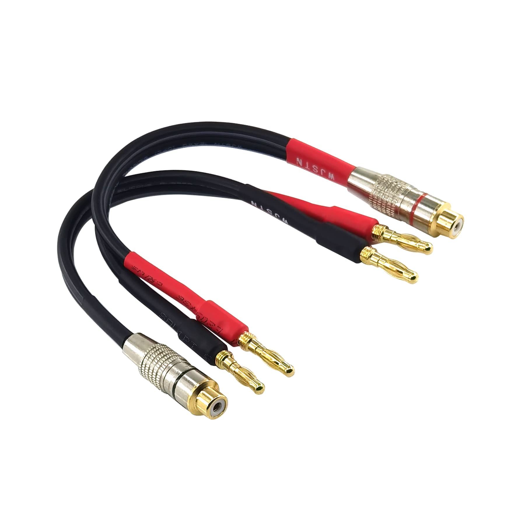 "WJSTN RCA to Flex Pin Banana Plug Adapter - 6" Audio Cable 2-Pack (4mm Banana Plug to Female RCA)"