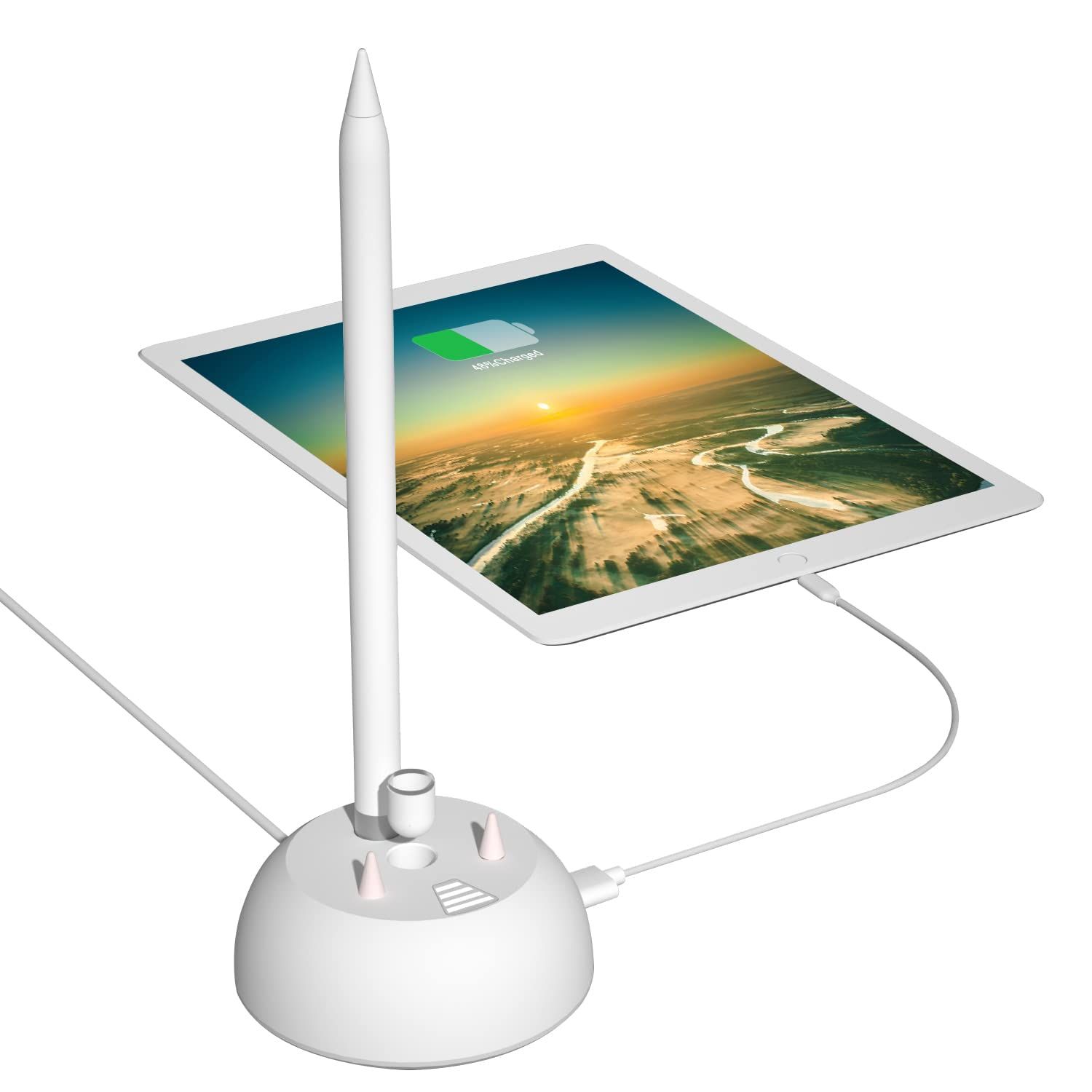 3-in-1 Charging Stand for Apple Pencil 1st Gen - iPad Dock with LED Light, Tips Holder & USB Port